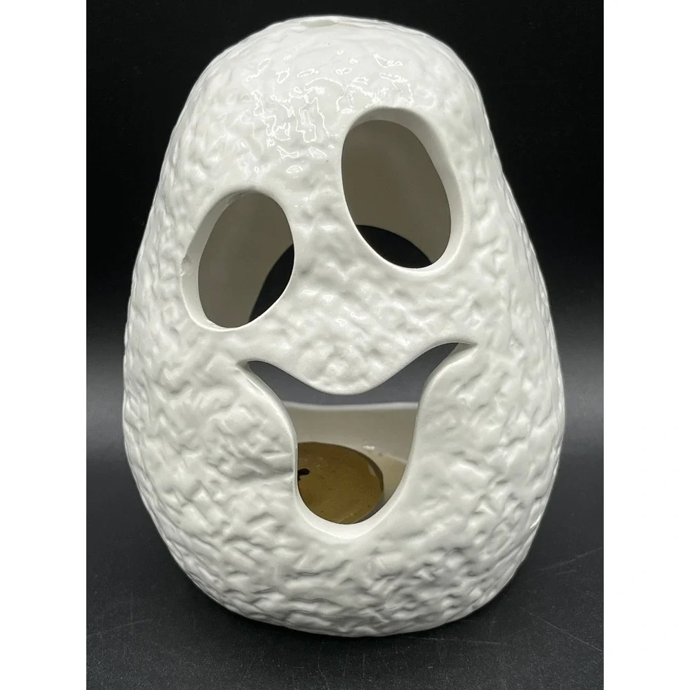 Vtg White Textured Ceramic Ghost Tealight Candle Holder Halloween 5